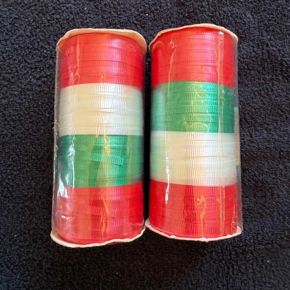 Vtg Berwick Christmas Classics‎ Curling Ribbon Red White Green 400 Ft Set of 2